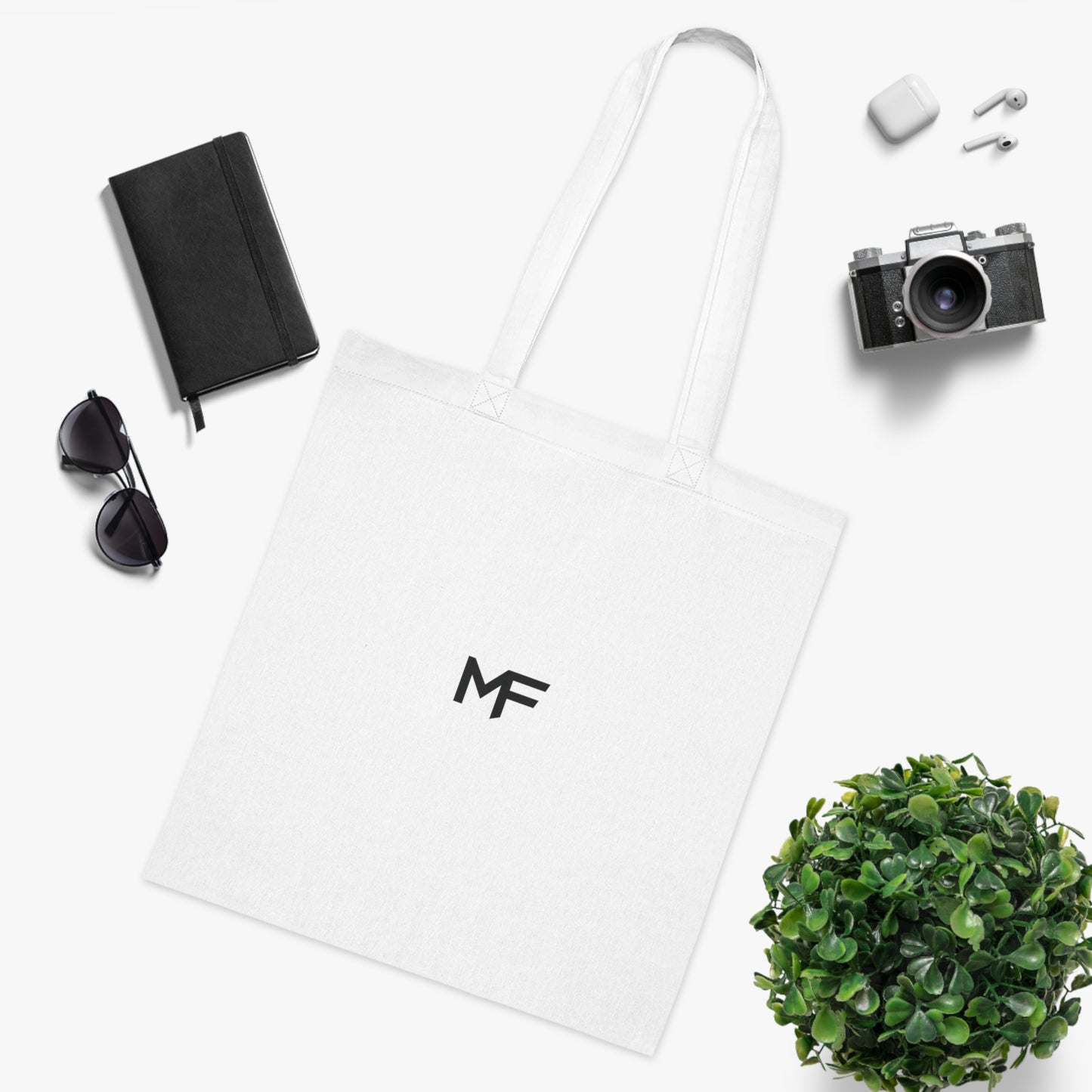 Minimalist MF Logo Cotton Tote — Neutral Eco-Friendly Canvas Bag