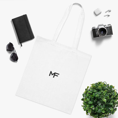 Minimalist MF Logo Cotton Tote — Neutral Eco-Friendly Canvas Bag
